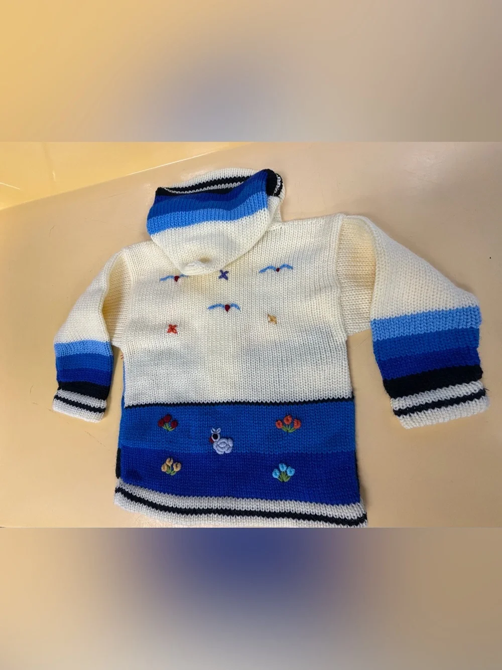 Handmade Peruvian Wool Blend Arpillera HoodedSweaterToddler Size 2 FarmScene Zip